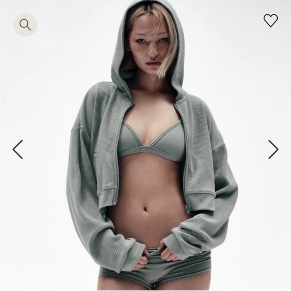 SKIMS WAFFLE ZIP UP HOODIE MINERAL SAGE WOMENS SIZE SMALL - Picture 4 of 17